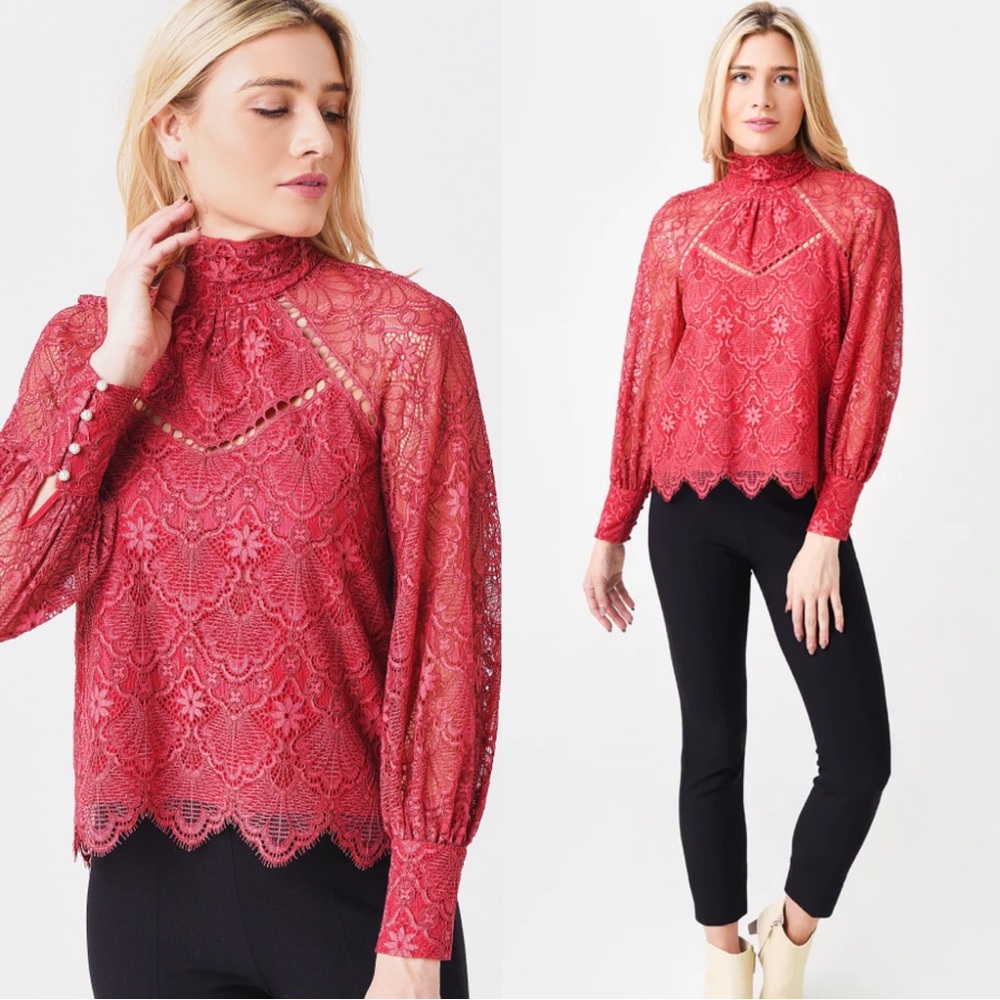 SAYLOR Lace Mock Neck Blouse NWT